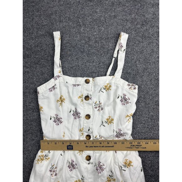 Abercrombie & Fitch Romper Womens XS White Floral Button Front Smocked Pockets - Picture 3 of 7